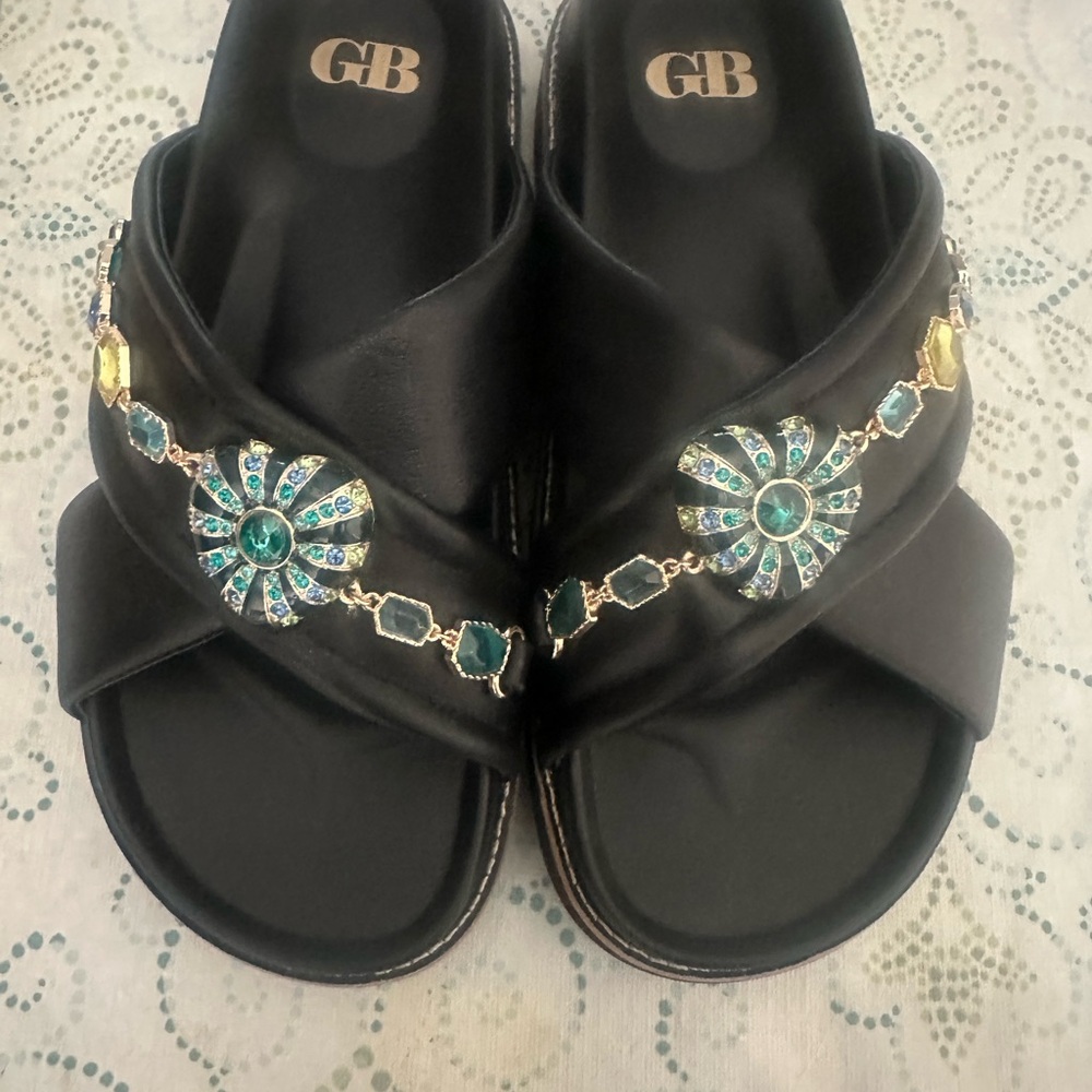 Gianni Bini Black and Teal Embellished Sandals